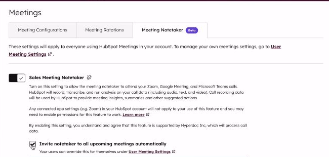 WPWA Digital demonstration showing the Meeting Notetaker setting and automatic meeting invitation checkbox